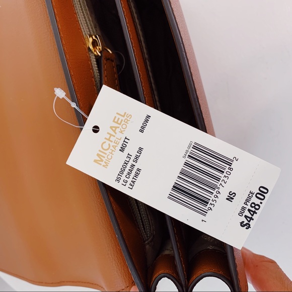 Michael Kors Mott Lg Chain Shoulder Leather Brown - Picture 13 of 14